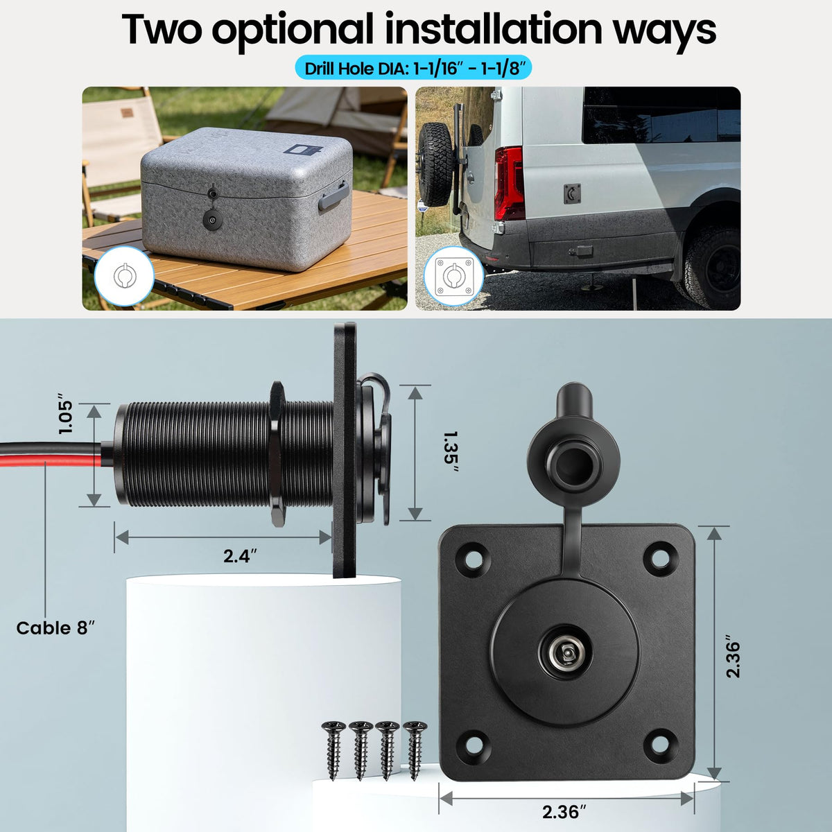 Obeaming size comparison with USB socket showing compact dimensions and retrofit fit