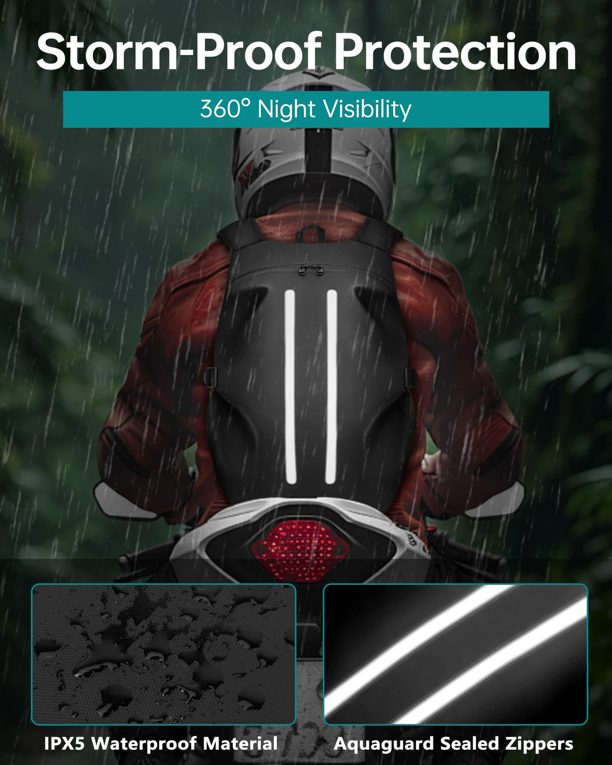 OCKLILY reflective back panels illuminated to increase rider visibility