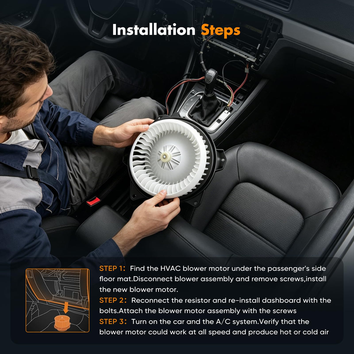 OCPTY technician installing blower in vehicle dashboard for restored circulation