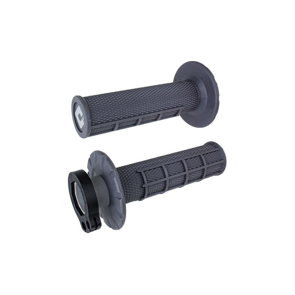 Odi front view of graphite half-waffle grip showing secure lock-on fit and improved control