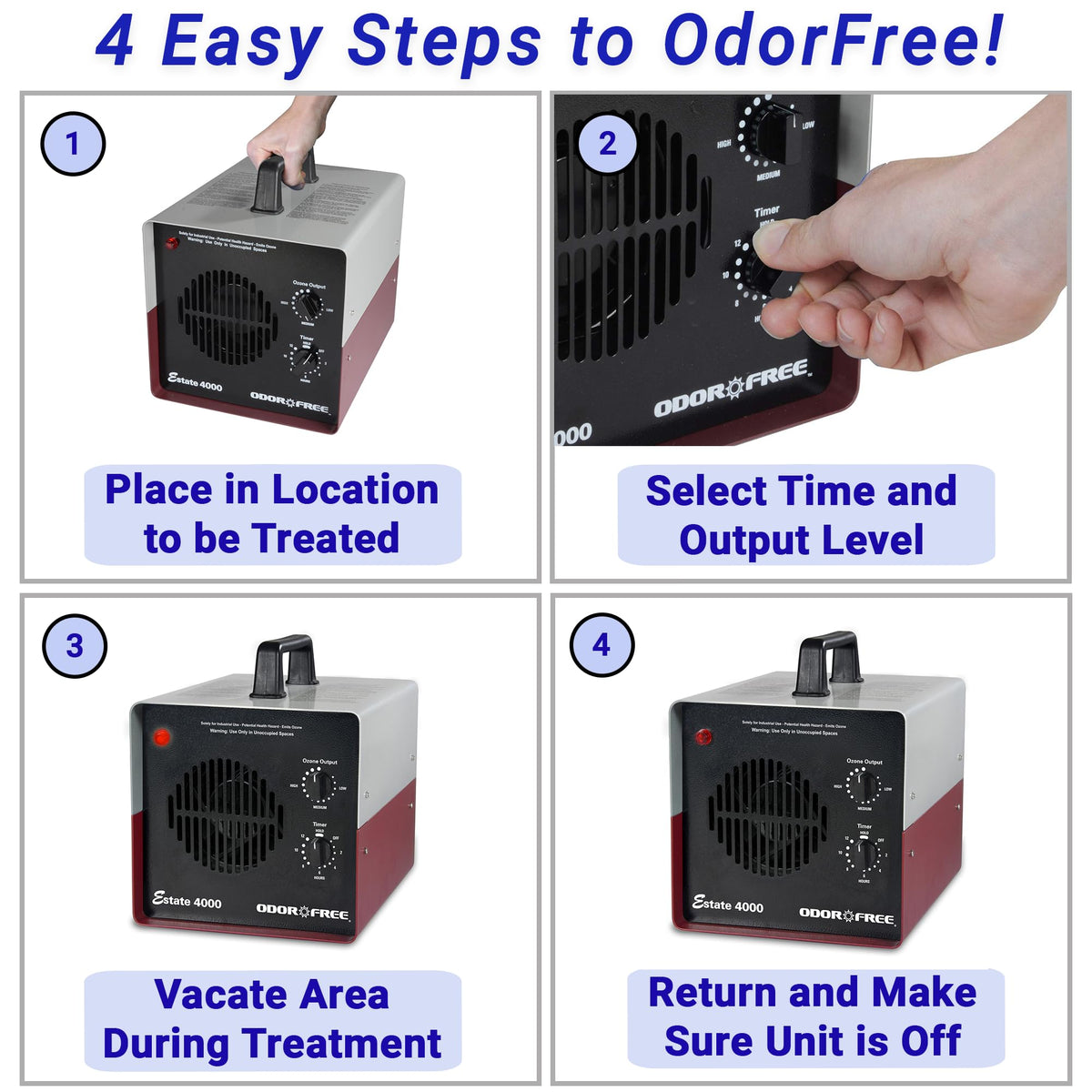 OdorFree Estate 4000 placed in a large living room demonstrating treatment coverage