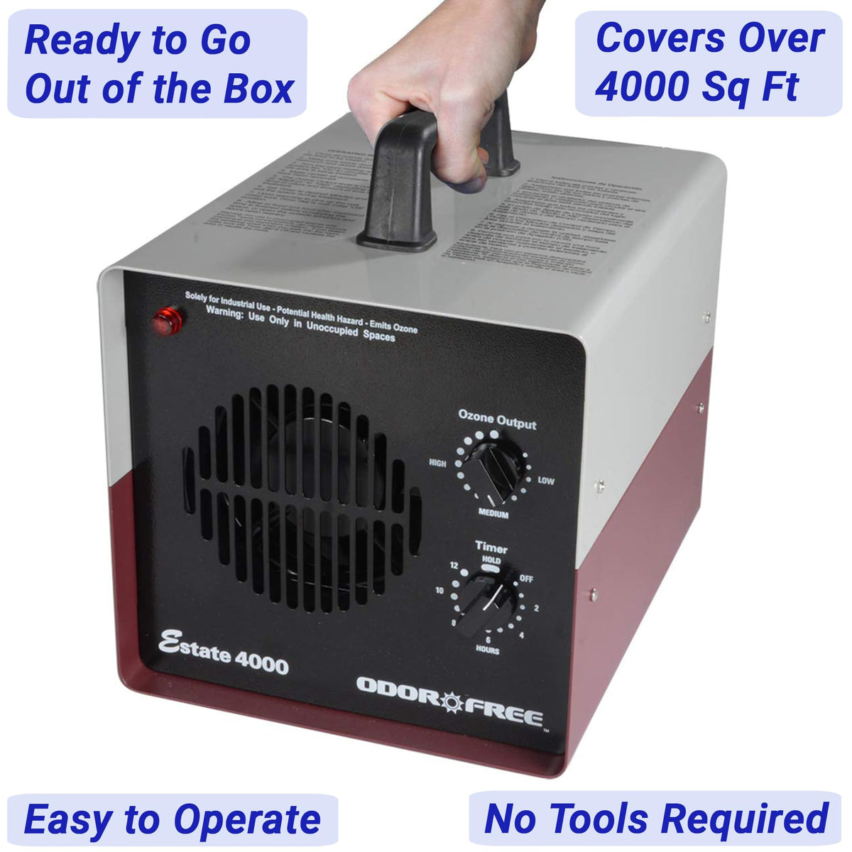 OdorFree Estate 4000 side grill illustrating airflow design for even ozone distribution