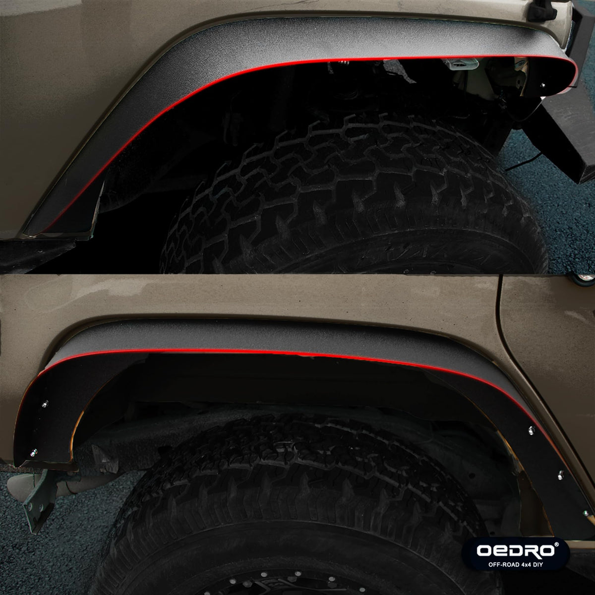 OEDRO fender flare being bolted on demonstrating no-drill installation