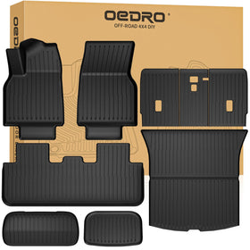 OEDRO front floor liners showing custom fit and clean look for Model Y benefit: protected cabin