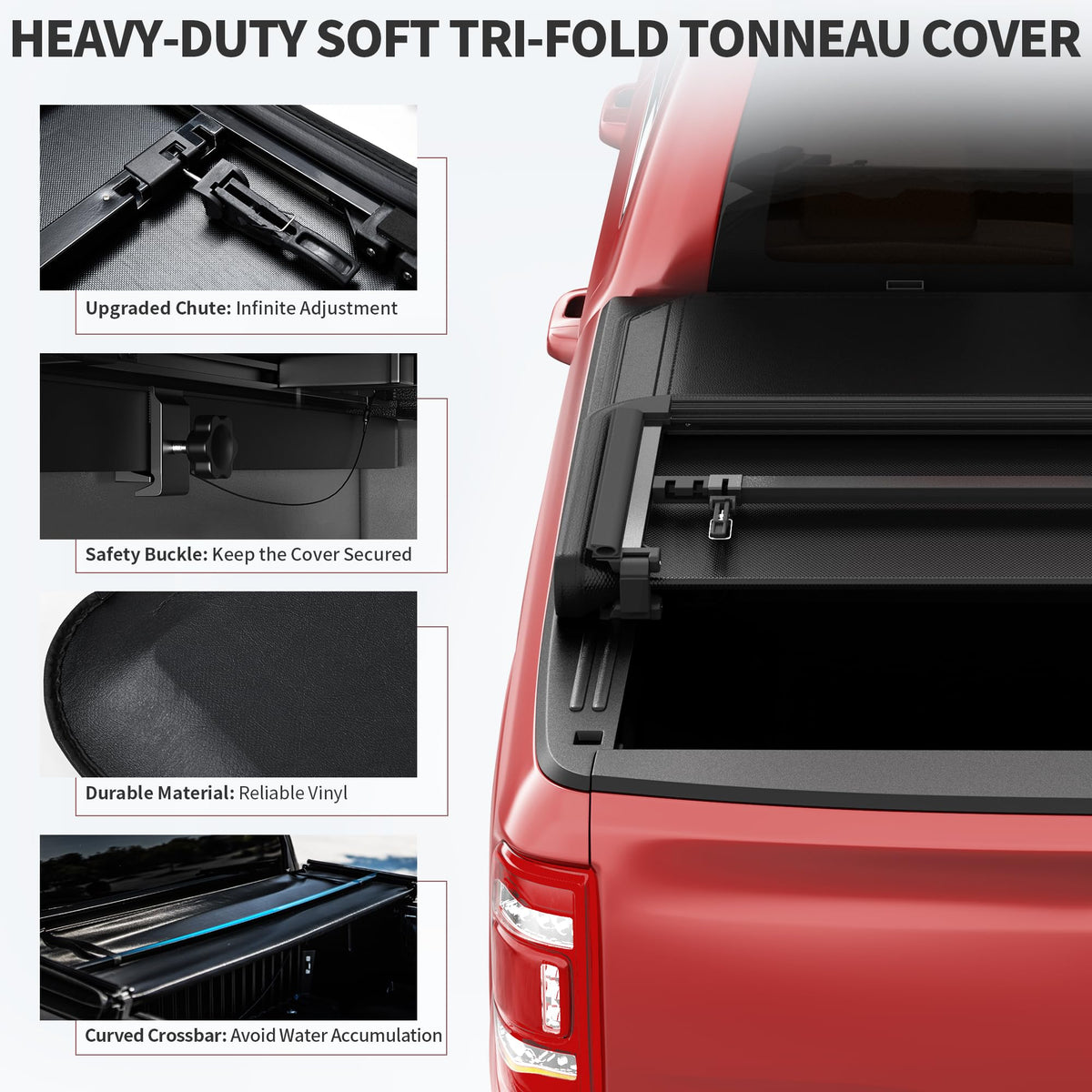 OEDRO tri-fold cover partially open demonstrating easy access and flexible cargo use