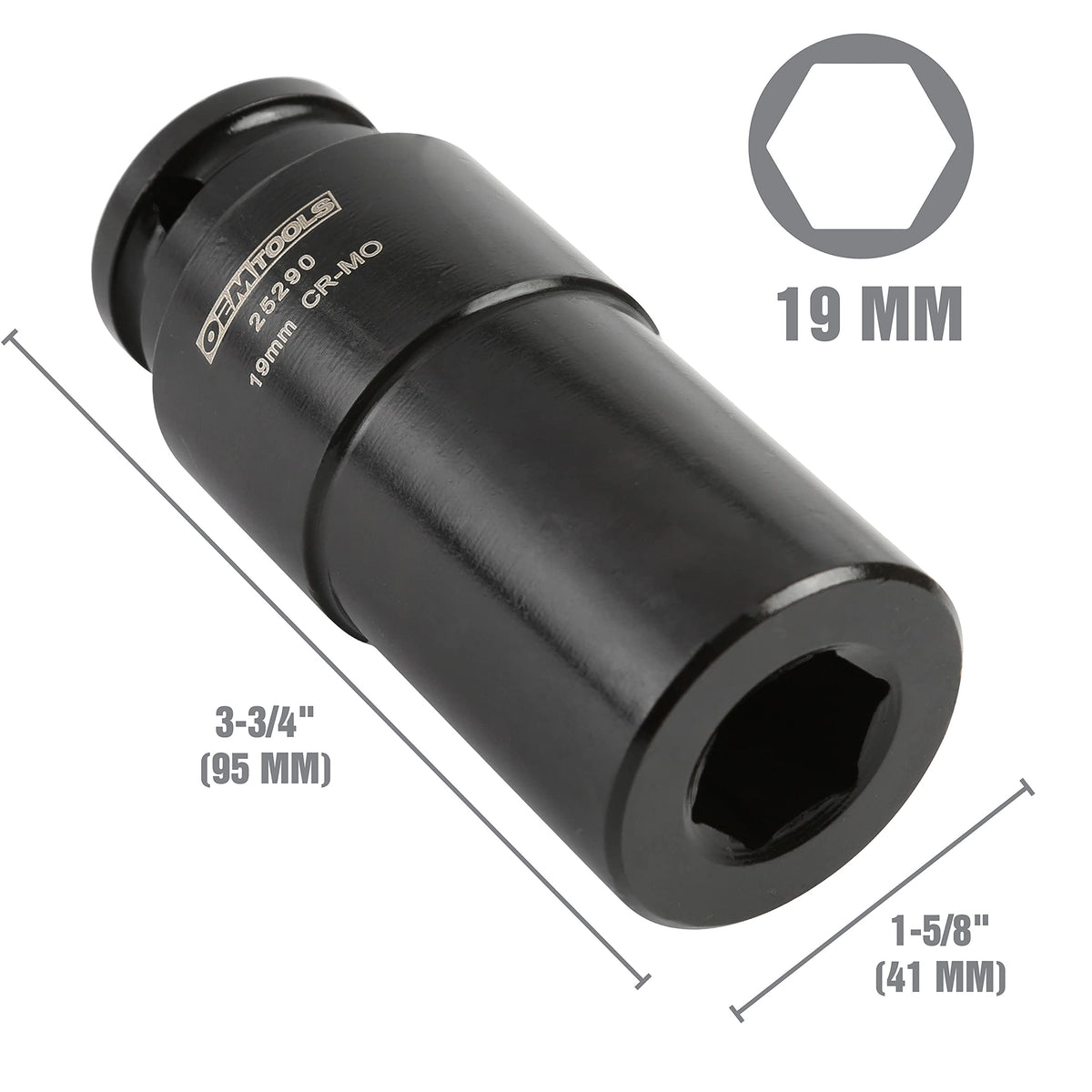 OEMTOOLS 19mm socket close-up highlighting 6-point geometry benefit
