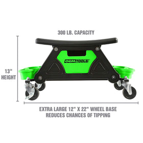 OEMTOOLS wide 12x22 wheelbase demonstrating no-tip balance and safety