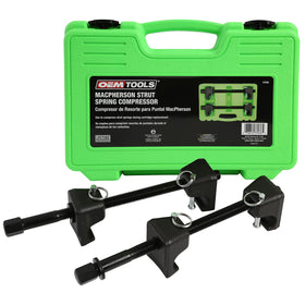 OEMTOOLS front view of the strut spring compressor showing full kit and case for easy transport and organized storage