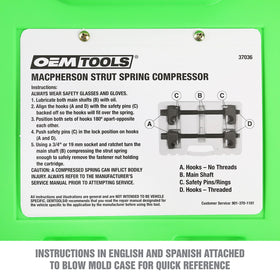 OEMTOOLS thread length shown with scale, illustrating 9-inch travel for deep compression and adjustability