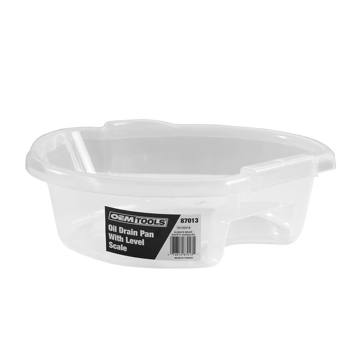 OEMTOOLS clear oil drain pan front view shows capacity and easy handling