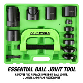 OEMTOOLS adapter set layout displaying multiple cups and drivers for versatile vehicle fitment