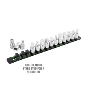 OEMTOOLS aluminum rail holding sockets neatly for easy transport and organized storage