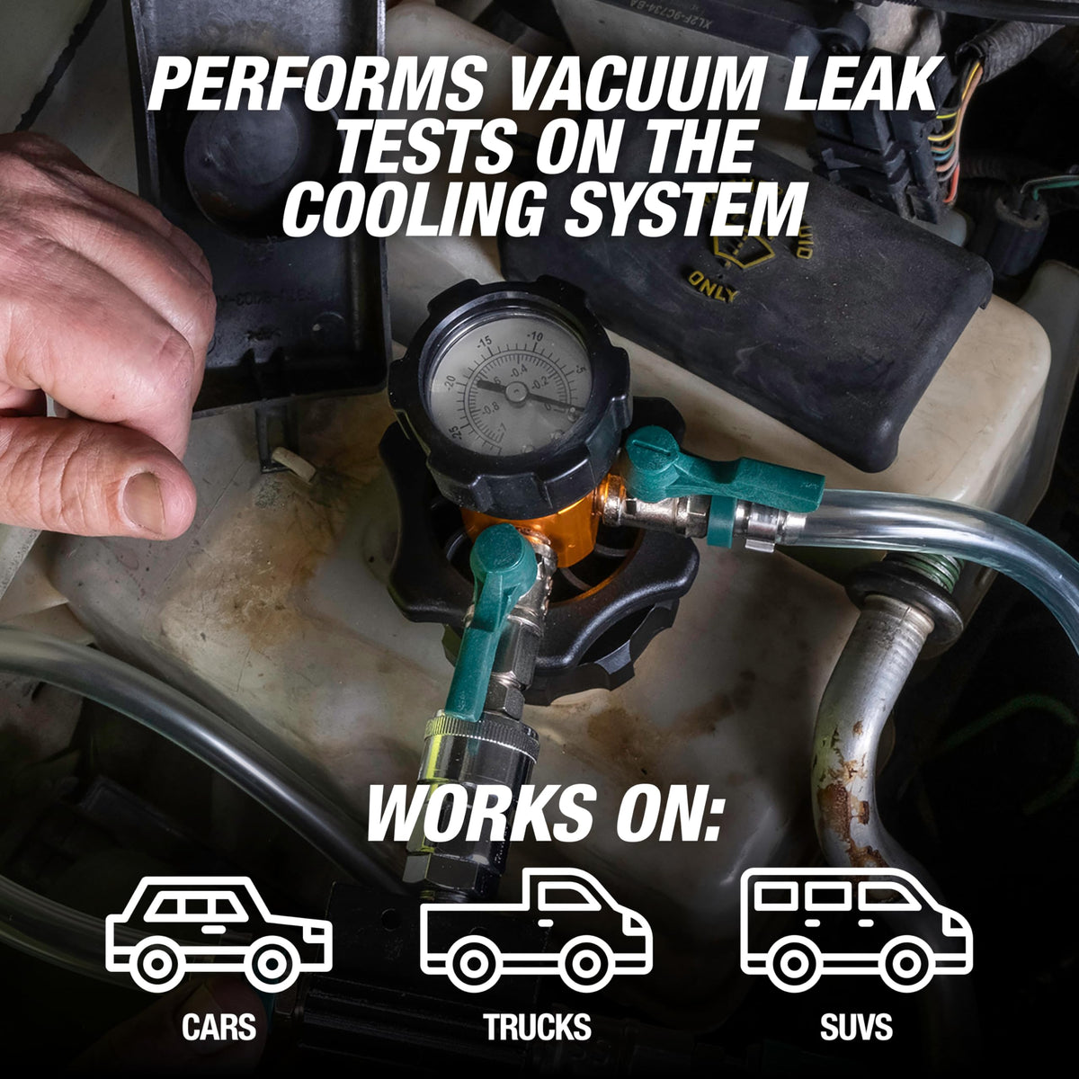 OEMTOOLS bottle and hose connection illustrating clean coolant transfer
