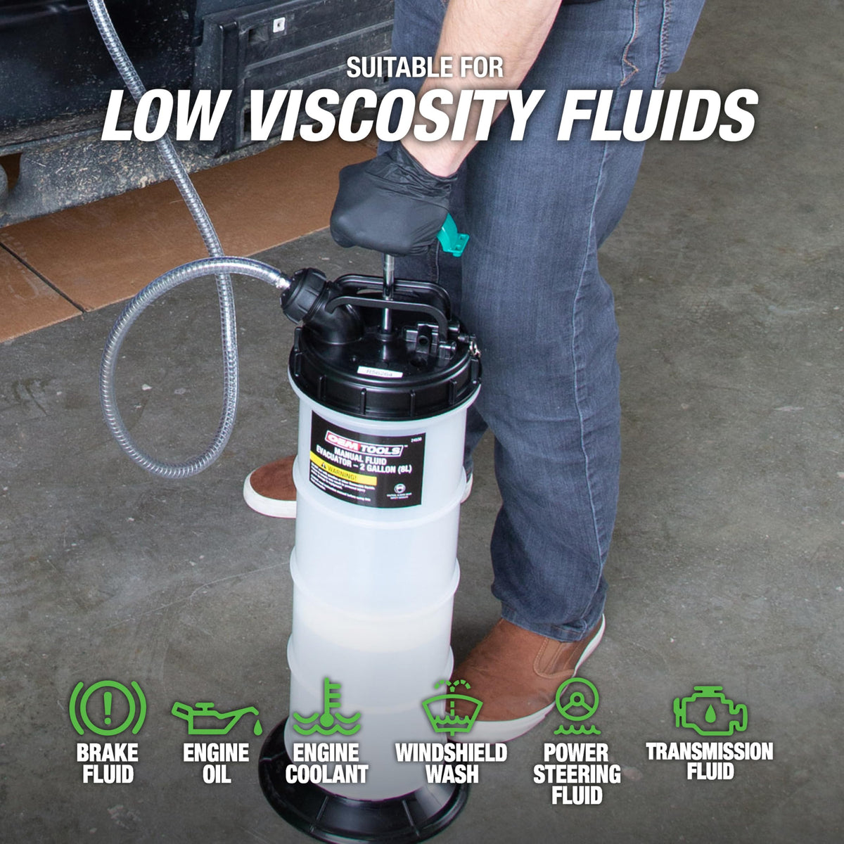 OEMTOOLS visible capacity markings for accurate fluid measurement