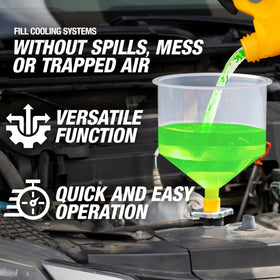 OEMTOOLS clear spill-free funnel top view for visual fluid monitoring