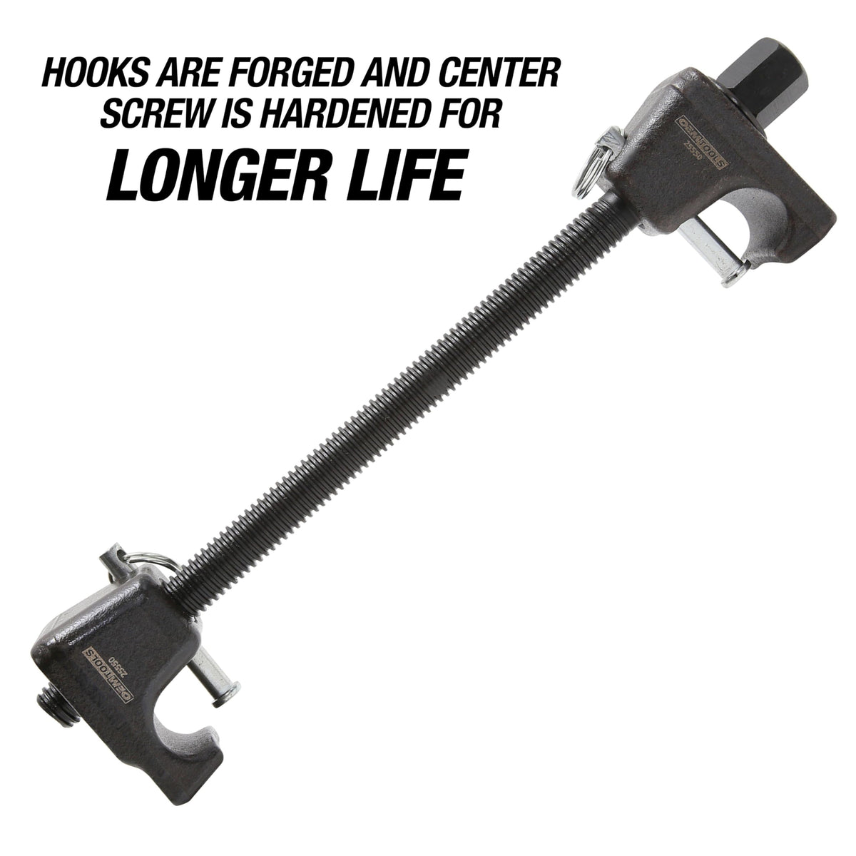 OEMTOOLS compressor mounted on a MacPherson strut during service for safe removal benefit