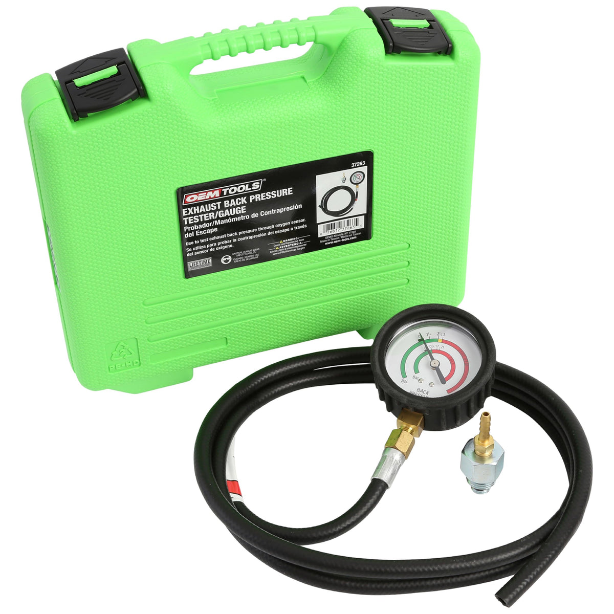 OEMTOOLS front view of gauge and case showing portable kit benefits