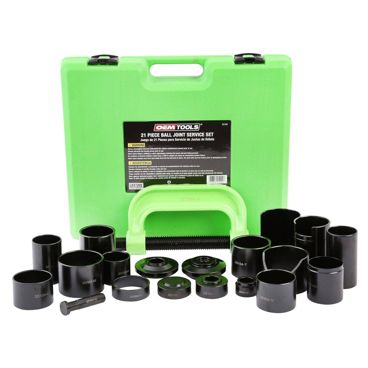 OEMTOOLS kit front packaging showing complete 21-piece set and organized case for easy transport