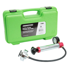 OEMTOOLS pressure test pump front view showing gauge and pump, quick leak diagnostics