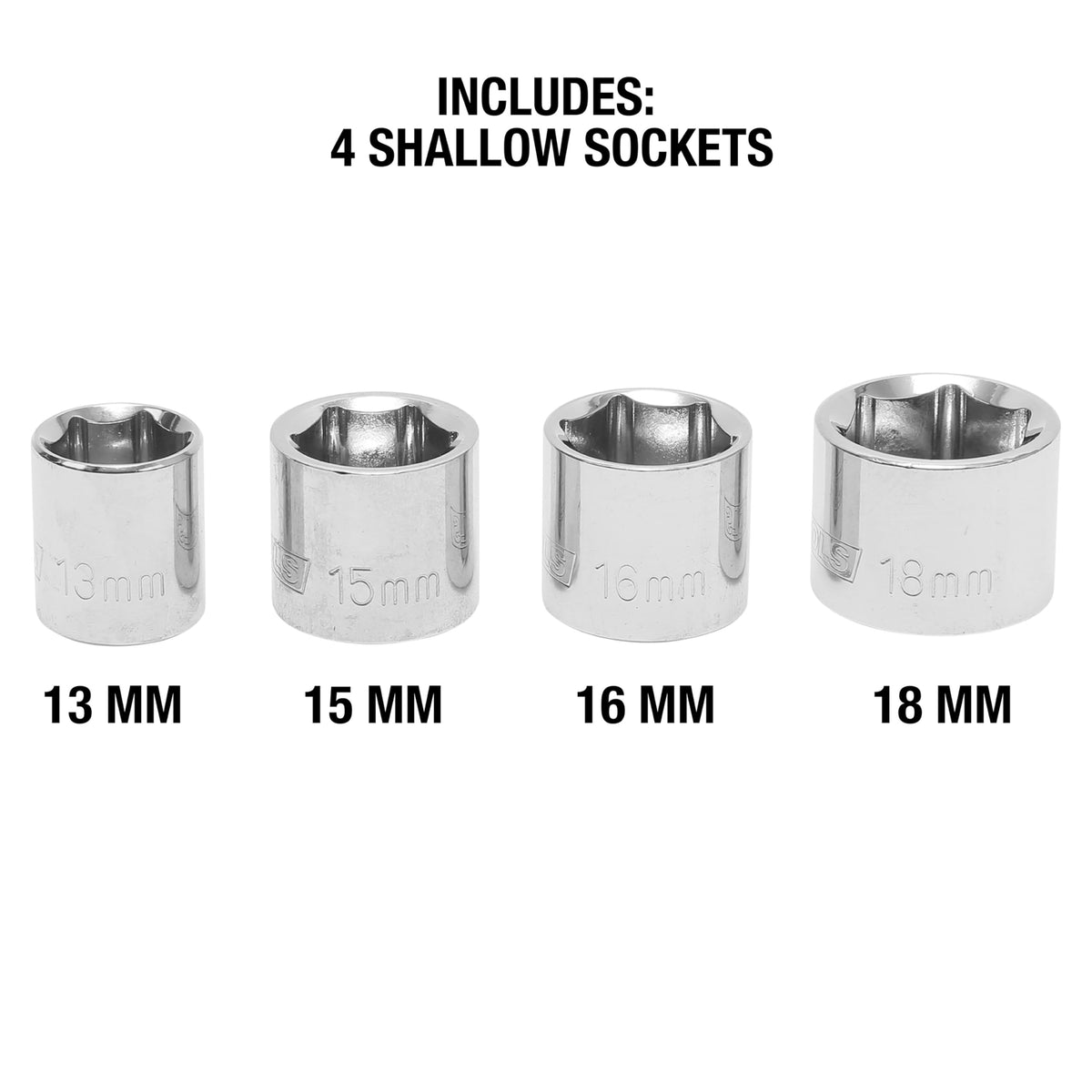 OEMTOOLS arranged sockets 13-18mm showing quick selection and suited sizes benefit