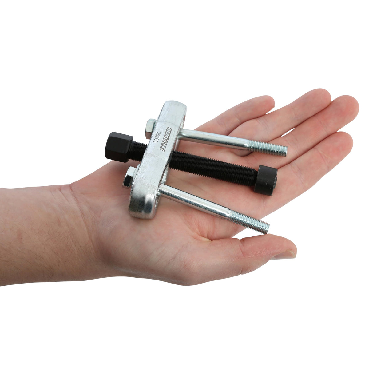 OEMTOOLS puller installed on a steering wheel hub showing proper vehicle use and safety