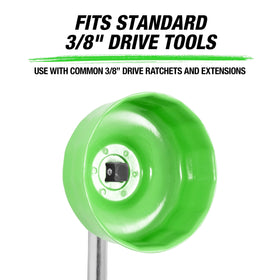OEMTOOLS attached to 3/8" drive ratchet providing quick, familiar tool use