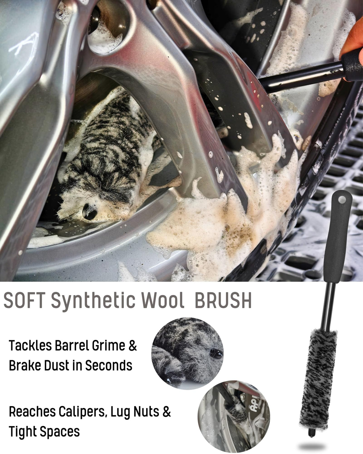 oesee close view of synthetic wool bristles highlighting scratch-free cleaning action