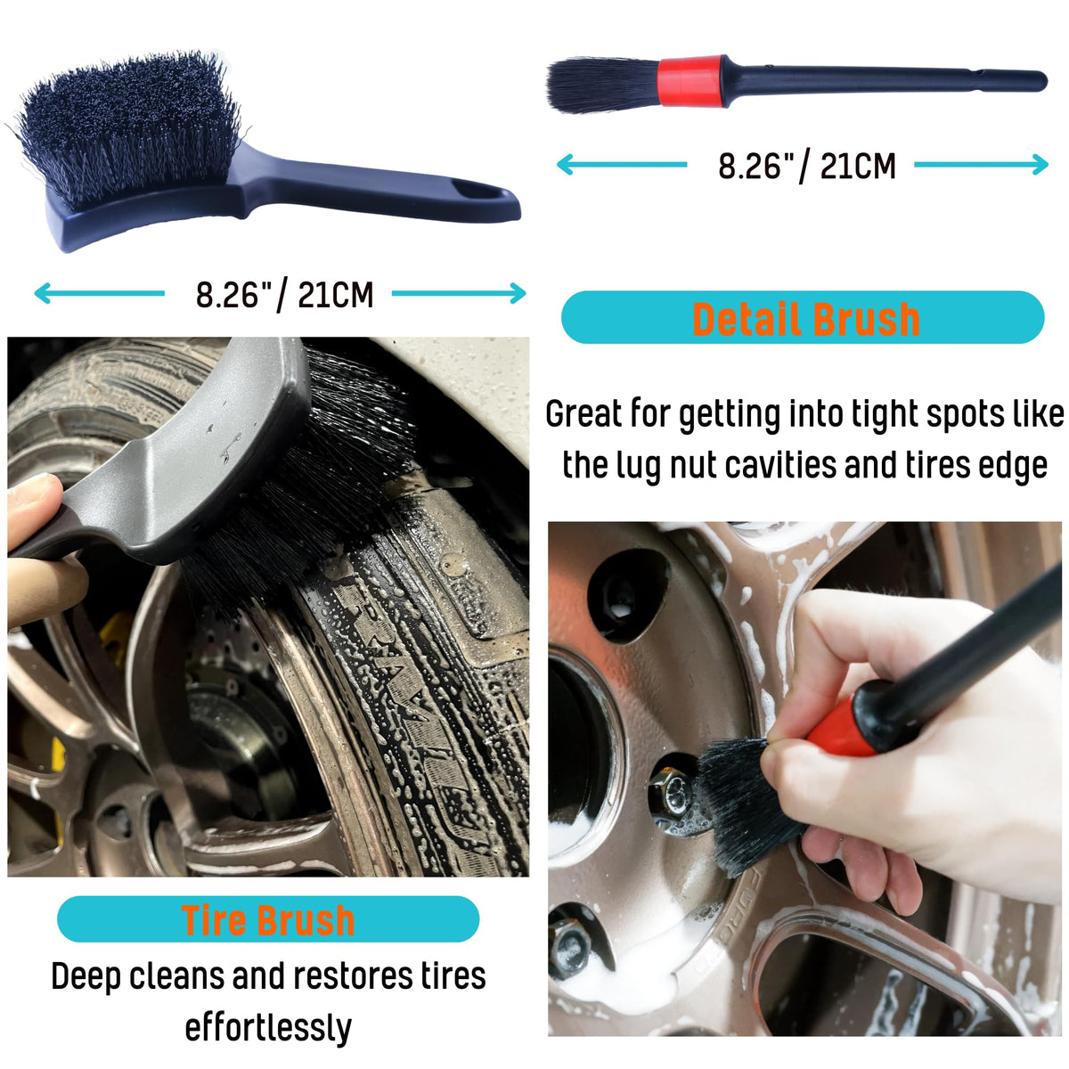 oesee detailing brush focused on lug nut area to reach tight crevices with precision