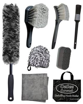 oesee front packaging showing full 8-piece wheel cleaning kit and organized layout