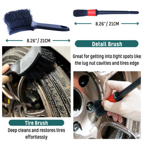 oesee stiff tire brush scrubbing tire sidewall to remove grime