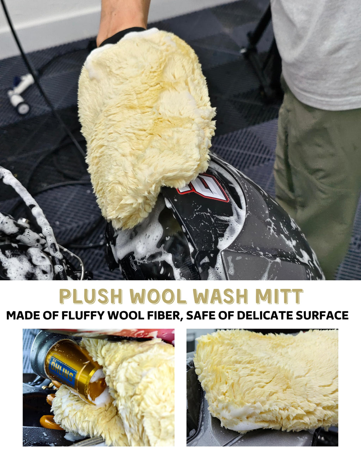 oesee stiff tire brush scrubbing tread to remove road grime