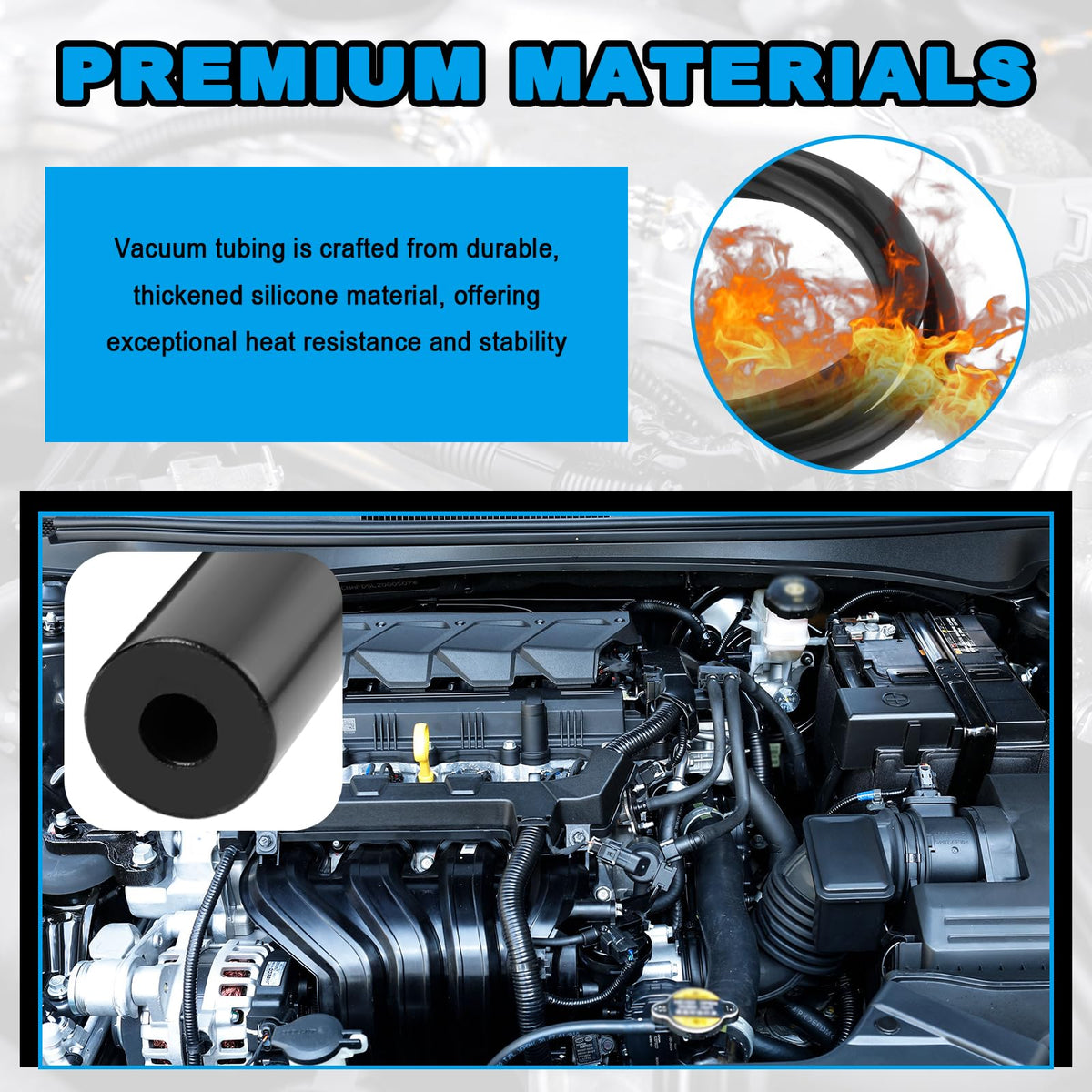 OFBAND vacuum hose installed in an engine bay, illustrating tidy secure routing