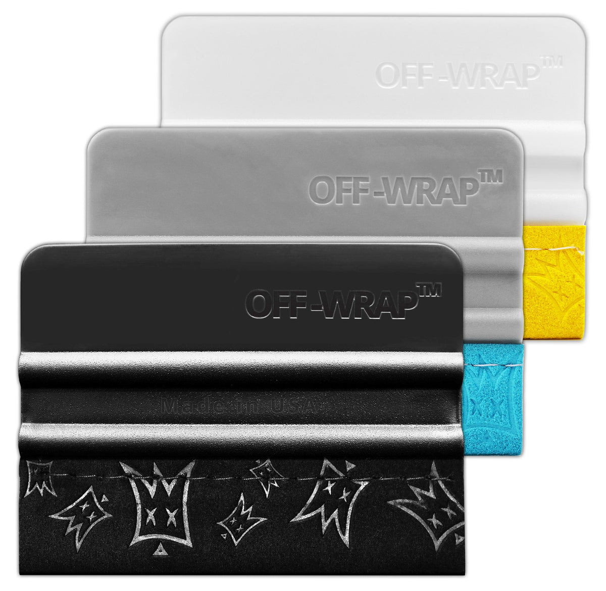Off-Wrap trio front packaging showing three squeegees and brand for professional readiness