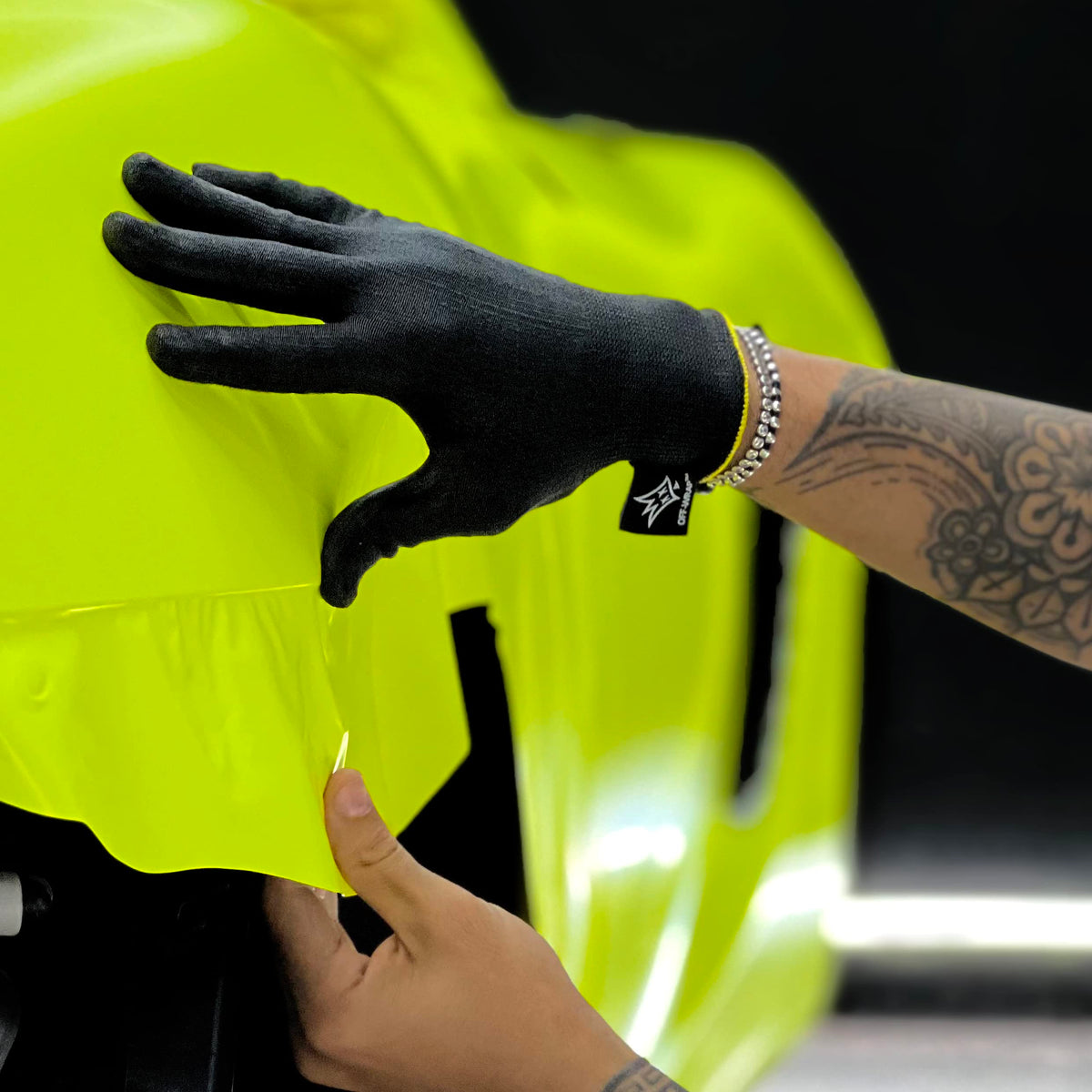 Off-Wrap glove close-up of stitch-free fingertip texture offering precise control