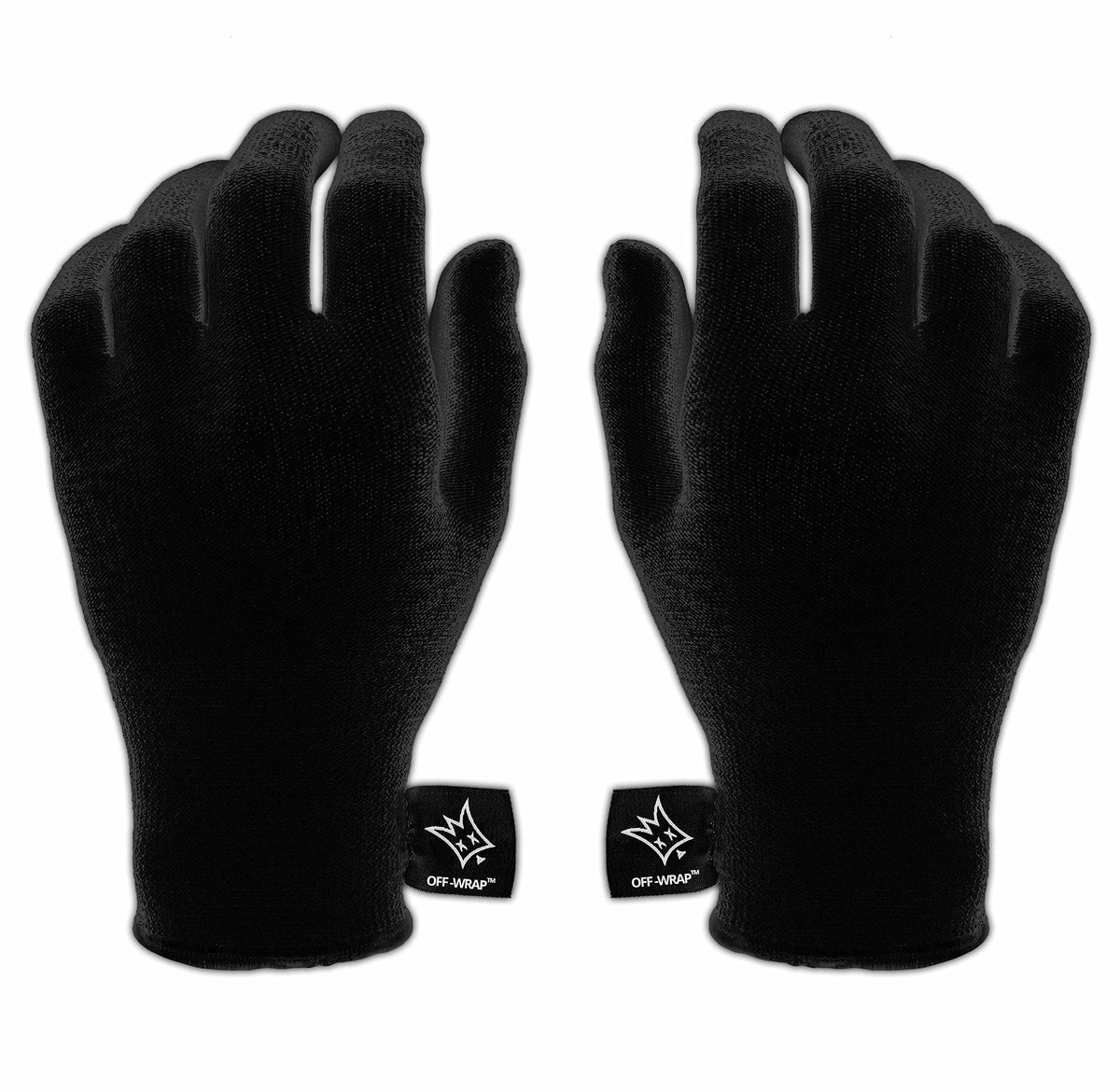 Off-Wrap glove front packaging showing black large pair and branding for professional use