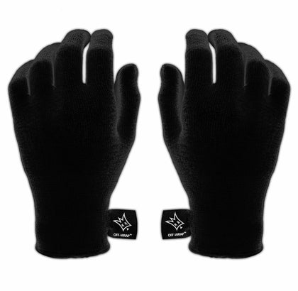 Off-Wrap glove front packaging showing black large pair and branding for professional use