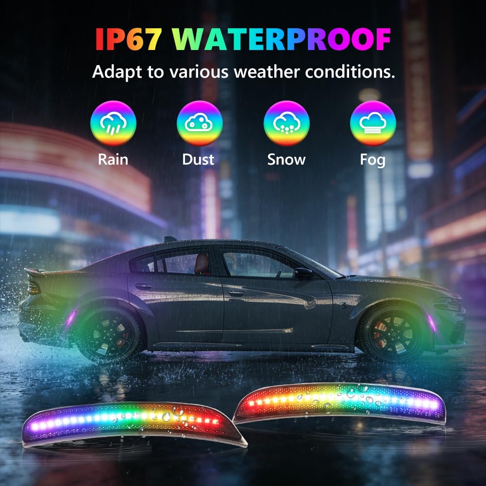 OFFKAT installed rear side marker at night showing RGB effect and visibility