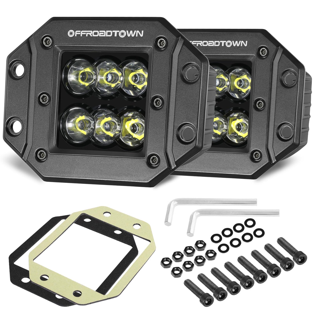 OFFROADTOWN front view flush pod showing compact profile and bright lens