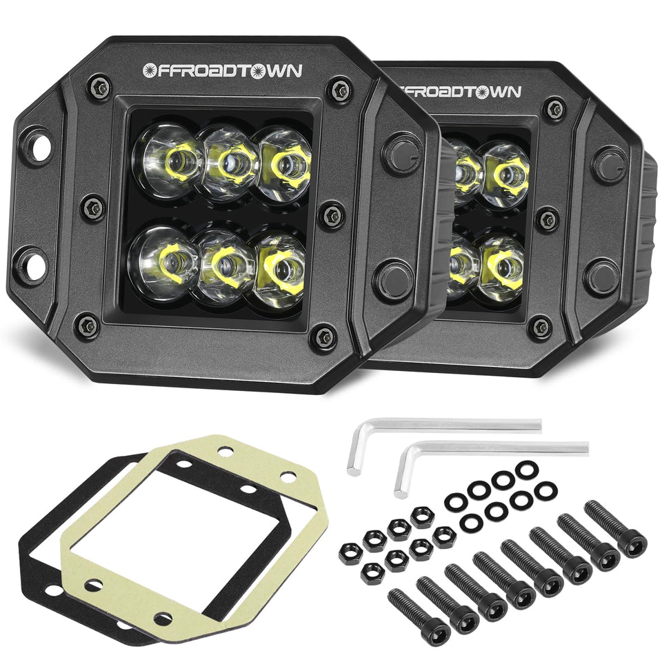 OFFROADTOWN front view flush pod showing compact profile and bright lens