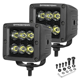 OFFROADTOWN front view of LED cube showing compact housing and strong beam benefit