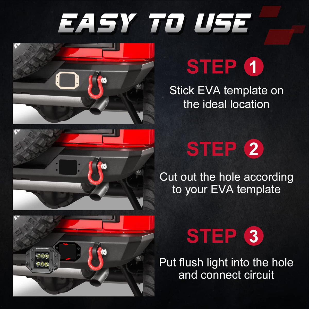 OFFROADTOWN packaging with EVA template and mounting hardware for easy install
