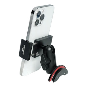 Offroam close-up of spring-loaded cradle showing easy one-handed phone insertion