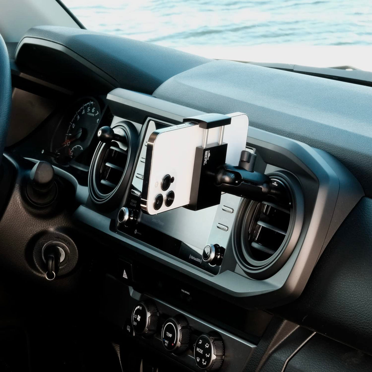 Offroam installed in Tacoma dashboard showing non-invasive fit and clean look