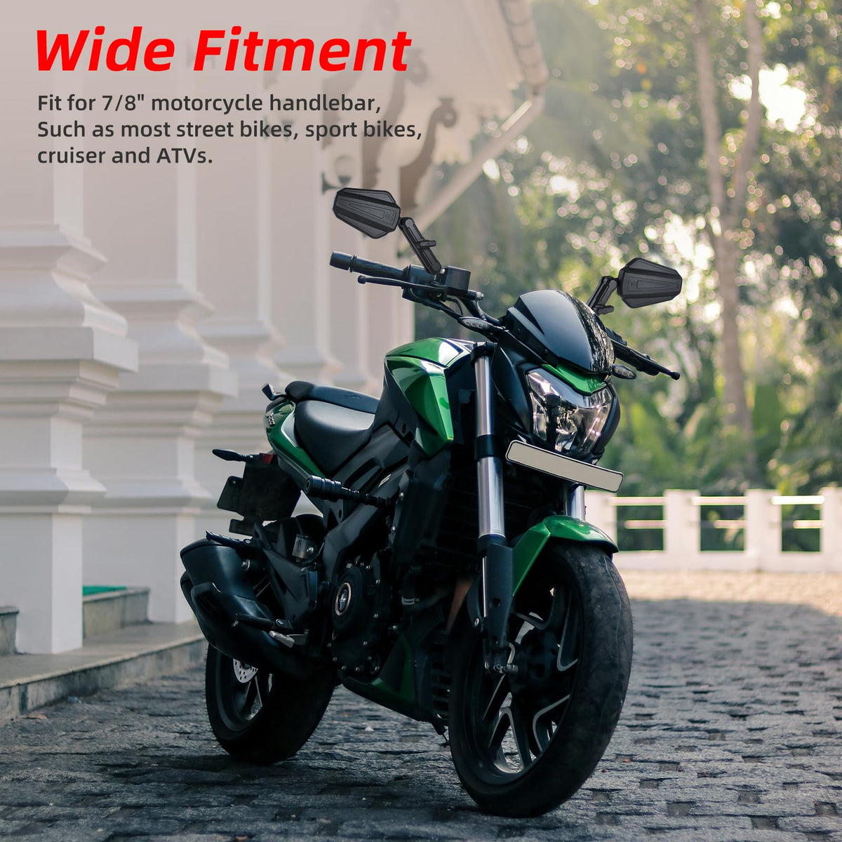 OFIG mirrors installed on a dirt bike showing improved rear visibility while riding