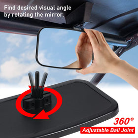 OFIG mirror mounted on Polaris RZR roll bar showing improved rear visibility on trails