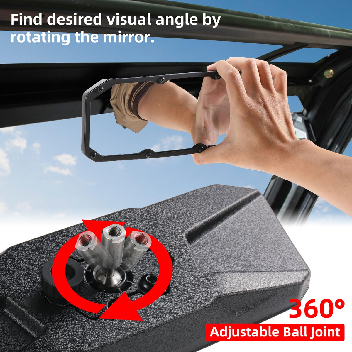 OFIG passenger-side mirror mounted on Polaris Ranger showing reduced blind spots