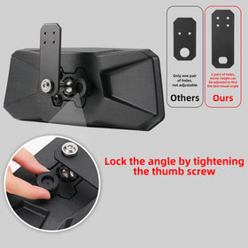 OFIG mirrors next to ruler size comparison showing compact, adjustable profile