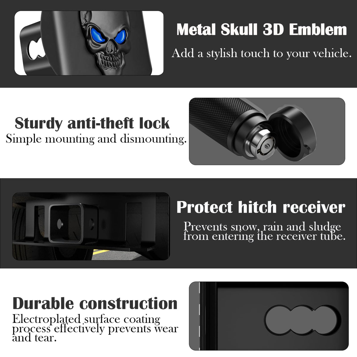 OGYE skull hitch cover side profile fitted in a 2-inch receiver demonstrating secure fit