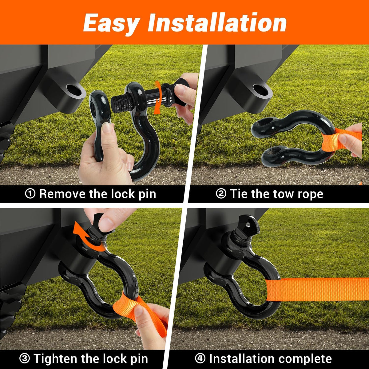 Pair of Ohuhu D-ring shackles side-by-side for matched recovery anchor points
