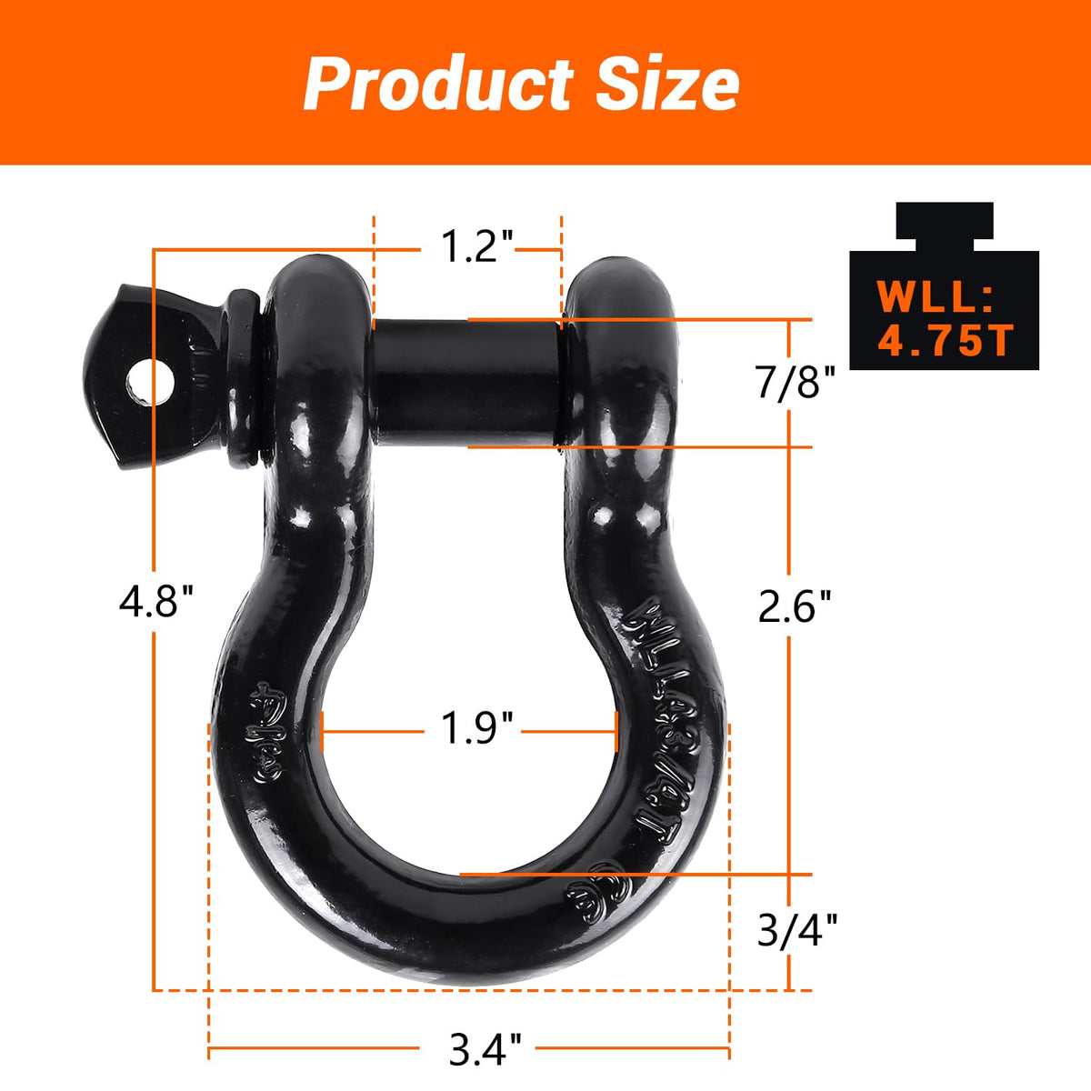 Ohuhu D-ring shackle shown in hand to illustrate compact size and scale